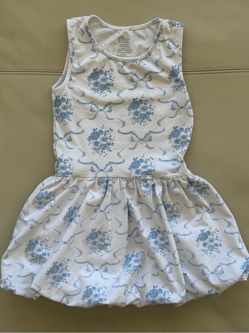 FBZ FLOWERS BY ZOE Girls Light Blue Floral Print Bubble Mini Dress - Size 6